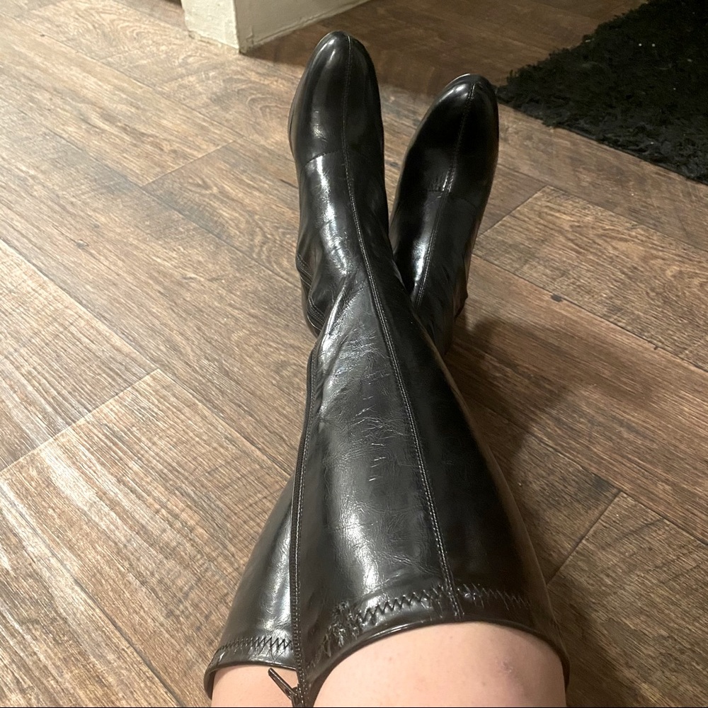 Knee-High Heeled “Latex” Boots